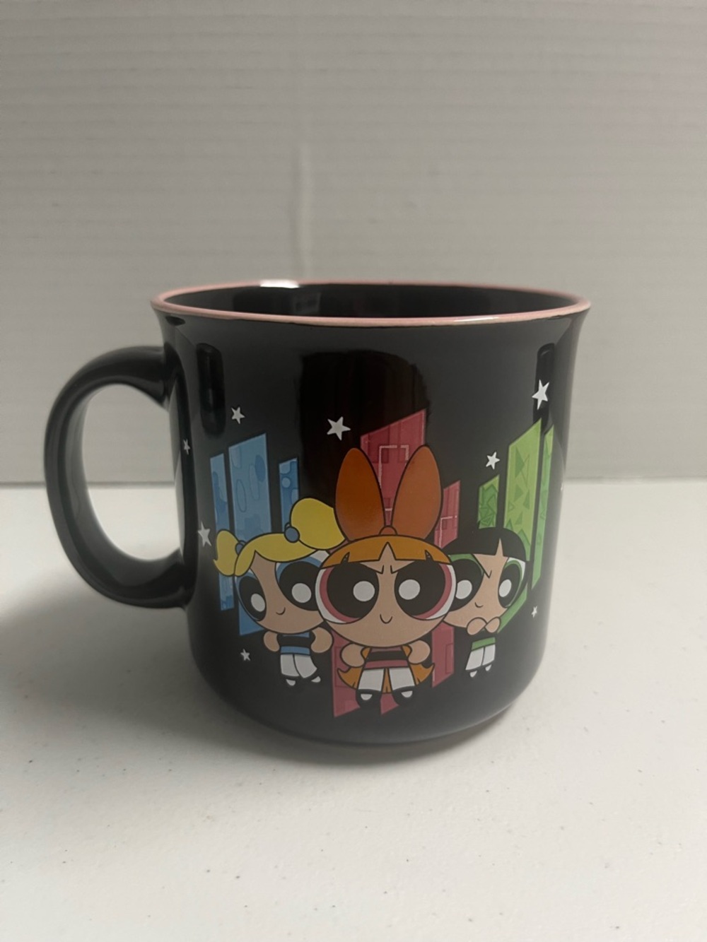 Powerpuff Girls Black Ceramic Coffee Mug with Pink Rim